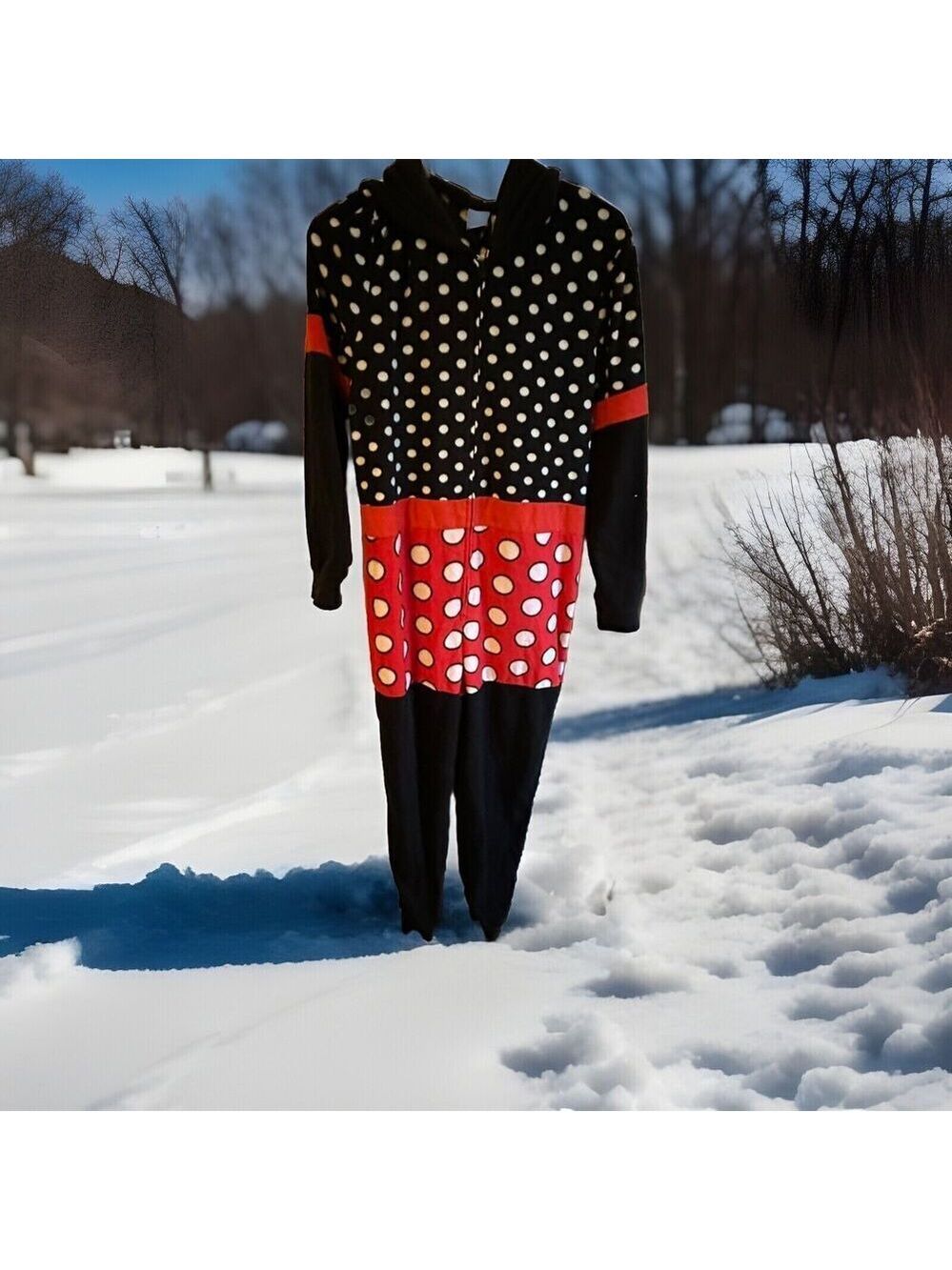 One Piece DISNEY MINNIE MOUSE Pajamas PJs Sleepwear w/Hood Size Medium (10-12)
